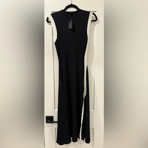 🆕 Maje Split & Contrasting Midi Ribbed Dress - Picture 6 of 11